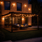 Wall Mounted Double Premium Pergola with Decking - Rustic Brown - 4.8m Depth x 4.8m Length