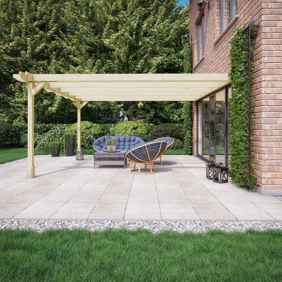 Wall Mounted Double Premium Pergola - Light Green - 2.4m Depth x 4.8m Length