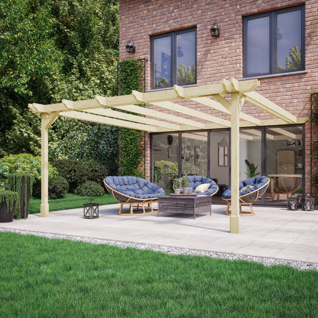 Wall Mounted Double Premium Pergola - Light Green - 4.8m Depth x 4.8m Length