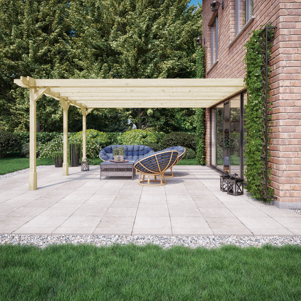 Wall Mounted Double Premium Pergola - Light Green - 1.8m Depth x 6m Length
