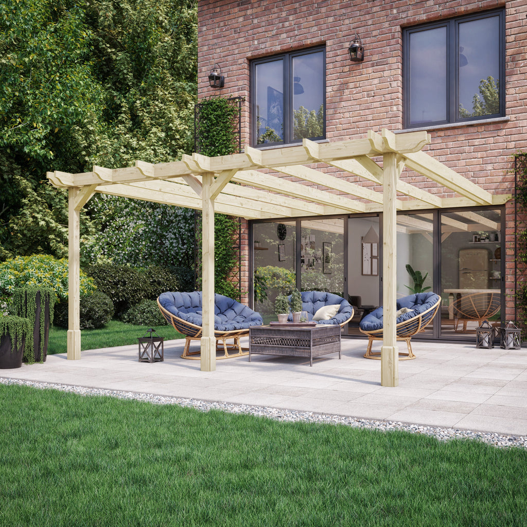 Wall Mounted Double Premium Pergola - Light Green - 4.2m Depth x 7.2m Length