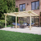 Wall Mounted Double Premium Pergola - Light Green - 3m Depth x 7.2m Length
