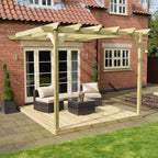 Wall Mounted Garden Pergola with Decking - Light Green - 4.8m Depth x 4.8m Length