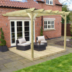 Wall Mounted Garden Pergola with Decking - Light Green - 3.6m Depth x 3.6m Length