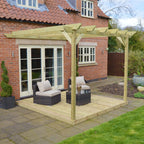 Wall Mounted Garden Pergola with Decking - Light Green - 4.8m Depth x 4.8m Length
