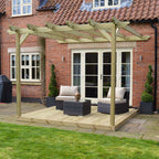 Wall Mounted Garden Pergola with Decking - Light Green - 3m Depth x 3m Length