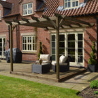 Wall Mounted Garden Pergola with Decking - Rustic Brown - 3.6m Depth x 3.6m Length