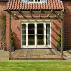 Wall Mounted Garden Pergola with Decking - Rustic Brown - 3m Depth x 3m Length
