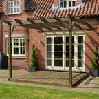 Wall Mounted Garden Pergola with Decking - Rustic Brown - 4.8m Depth x 4.8m Length