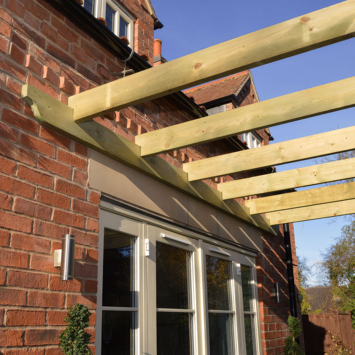 Wall Mounted Garden Pergola - Light Green - 3m Depth x 6.6m Length