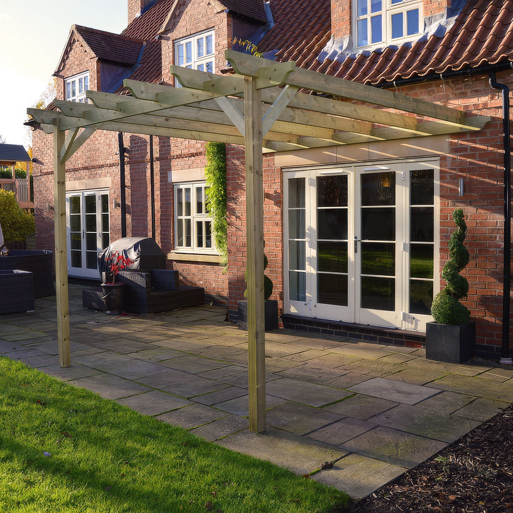 Wall Mounted Garden Pergola - Light Green - 2.4m Depth x 3.6m Length