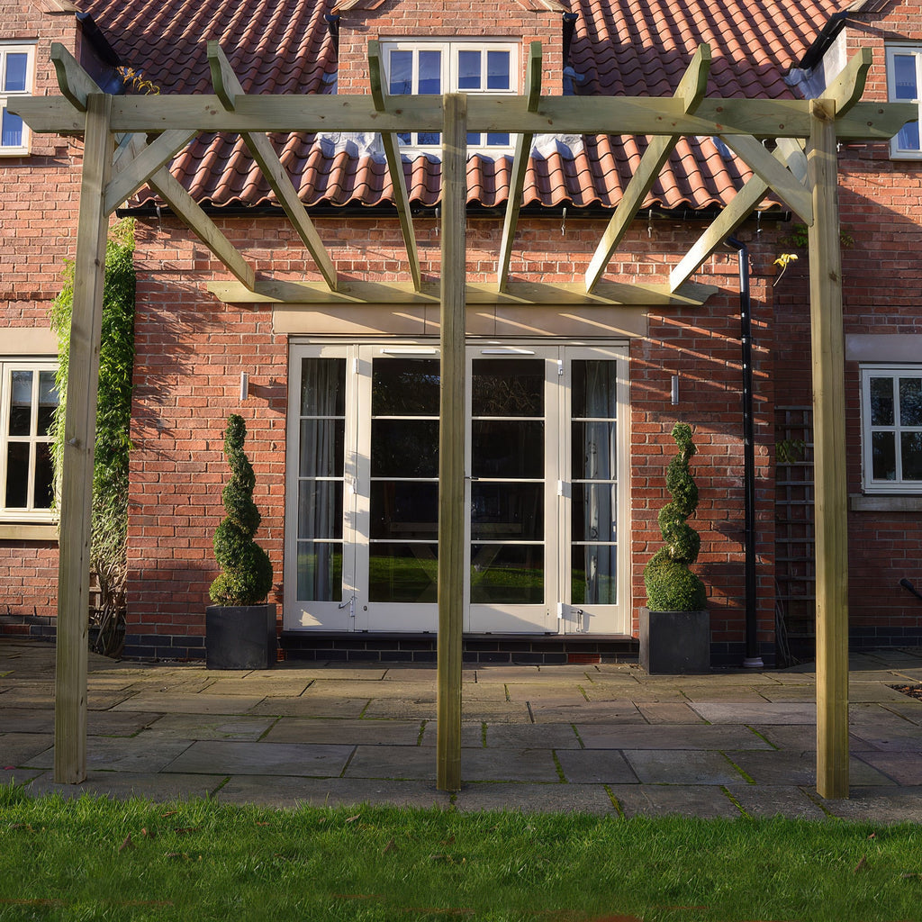 Wall Mounted Garden Pergola - Light Green - 1.8m Depth x 5.4m Length