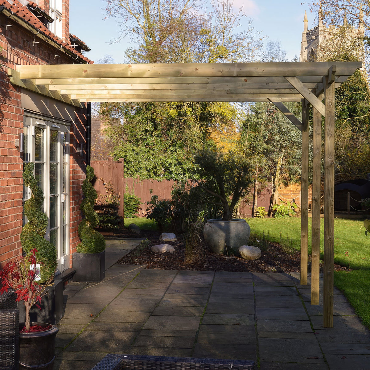 Wall Mounted Garden Pergola - Light Green - 1.8m Depth x 7.8m Length