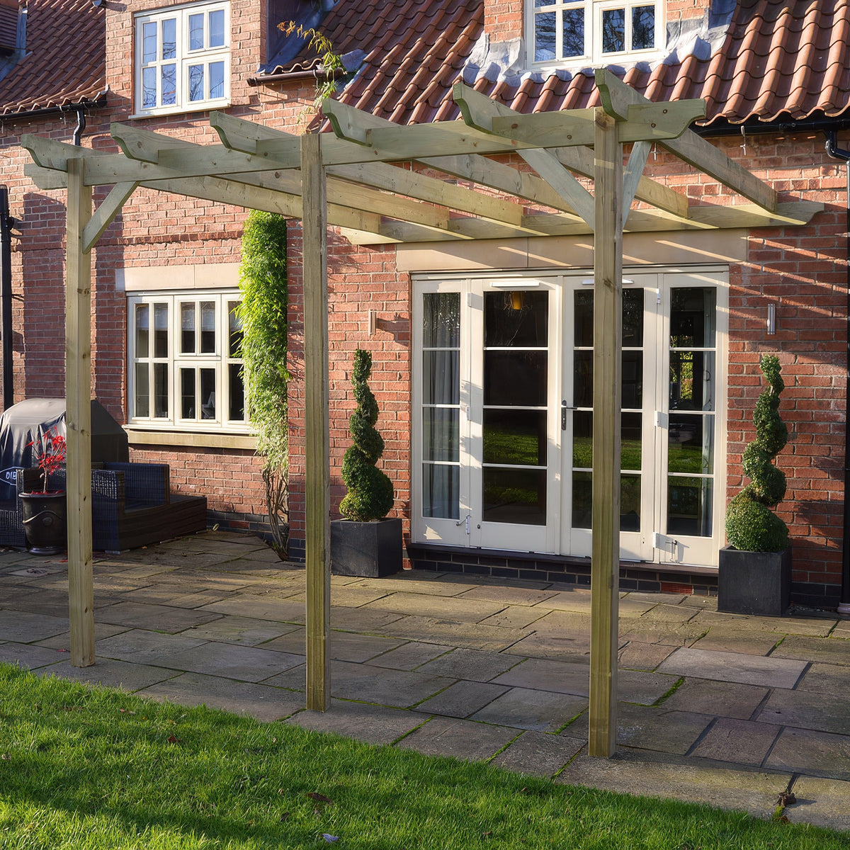 Wall Mounted Garden Pergola - Light Green - 1.8m Depth x 5.4m Length