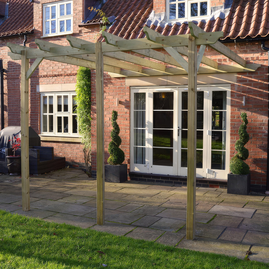 Wall Mounted Garden Pergola - Light Green - 3.6m Depth x 4.2m Length