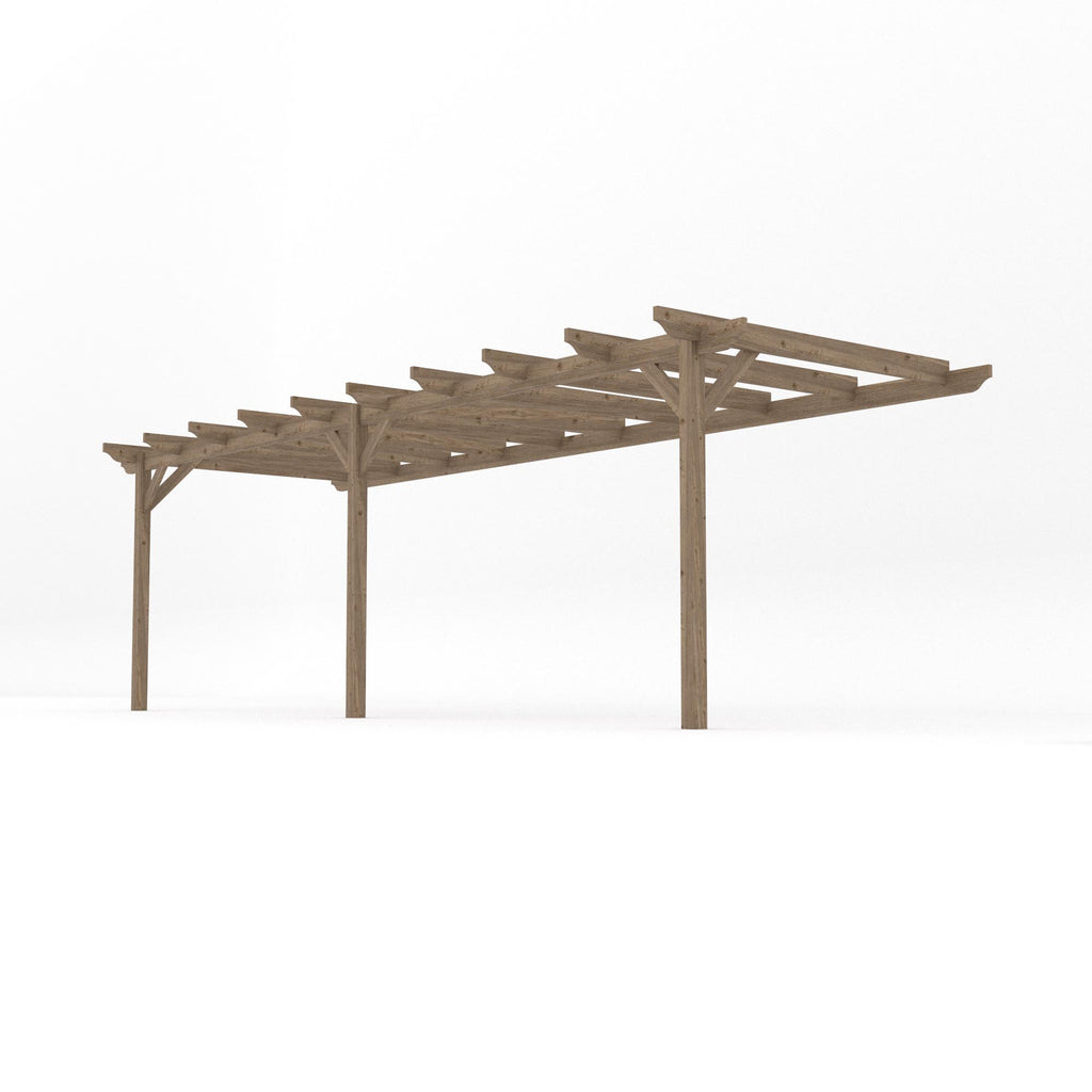 Wall Mounted Garden Pergola - Rustic Brown - 4.8m Depth x 7.2m Length