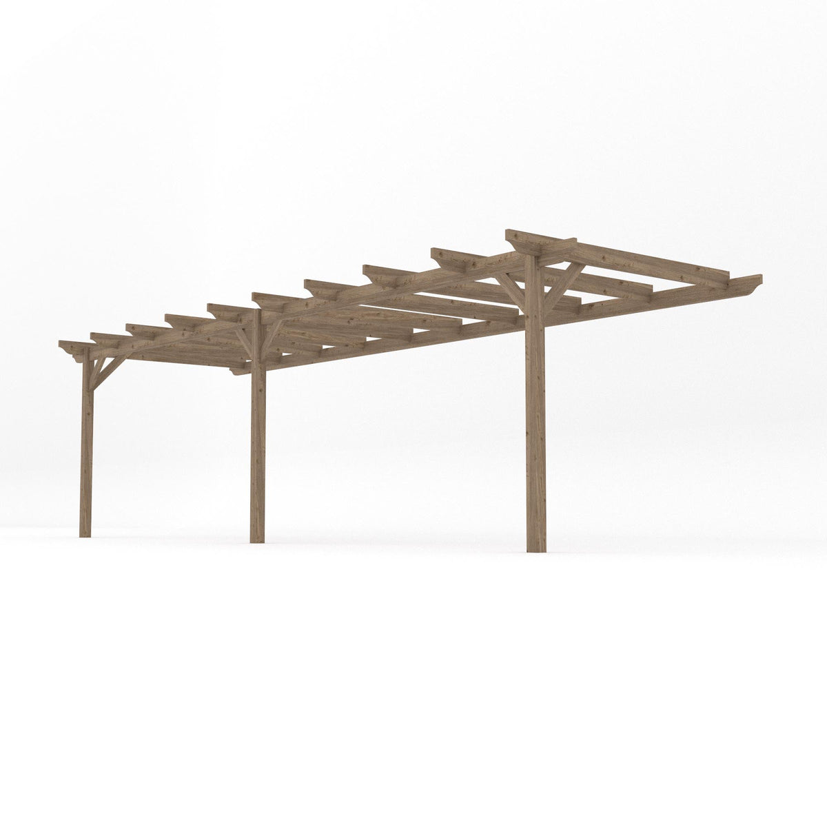 Wall Mounted Garden Pergola - Rustic Brown - 3.6m Depth x 7.8m Length