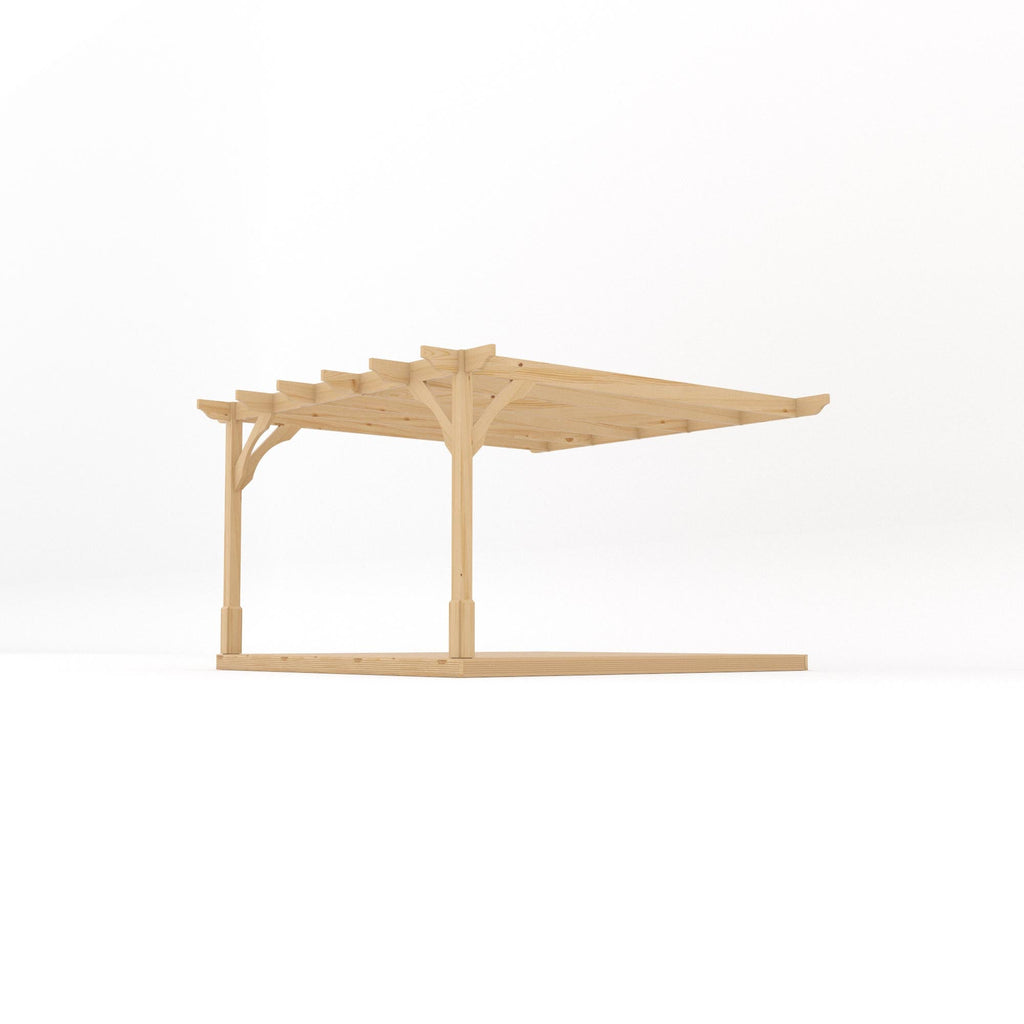 Wall Mounted Premium Pergola with Decking - Light Green - 3.6m Depth x 3.6m Length