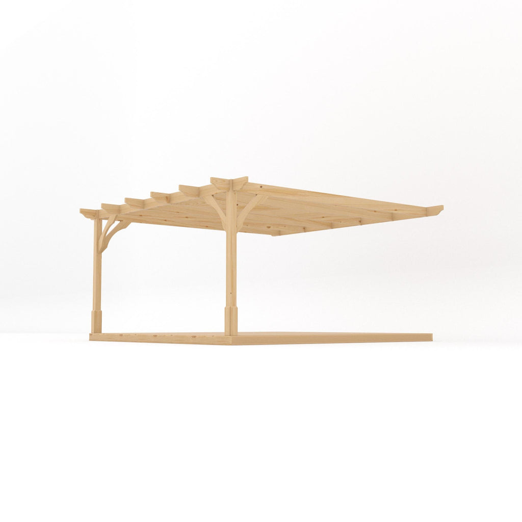 Wall Mounted Premium Pergola with Decking - Light Green - 4.2m Depth x 4.2m Length