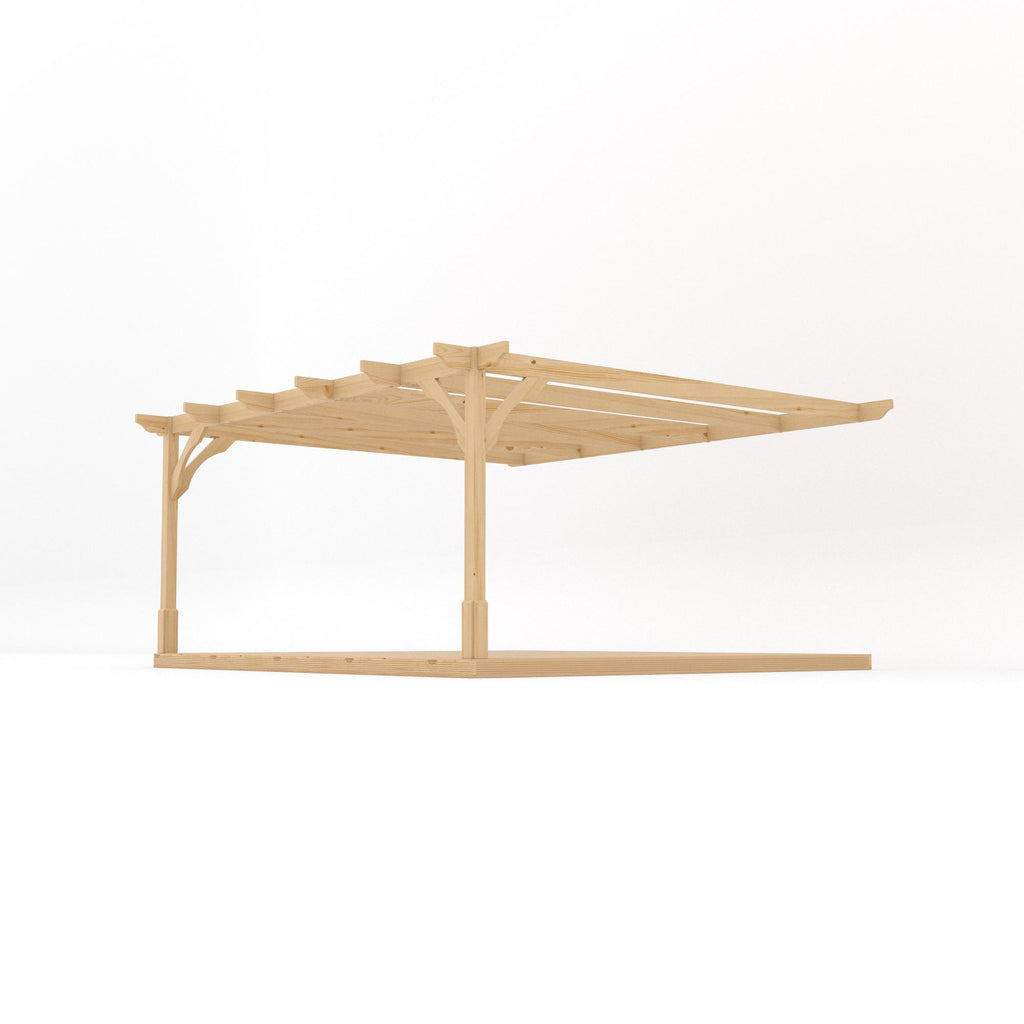 Wall Mounted Premium Pergola with Decking - Light Green - 4.8m Depth x 4.8m Length
