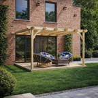 Wall Mounted Premium Pergola with Decking - Light Green - 4.2m Depth x 4.2m Length