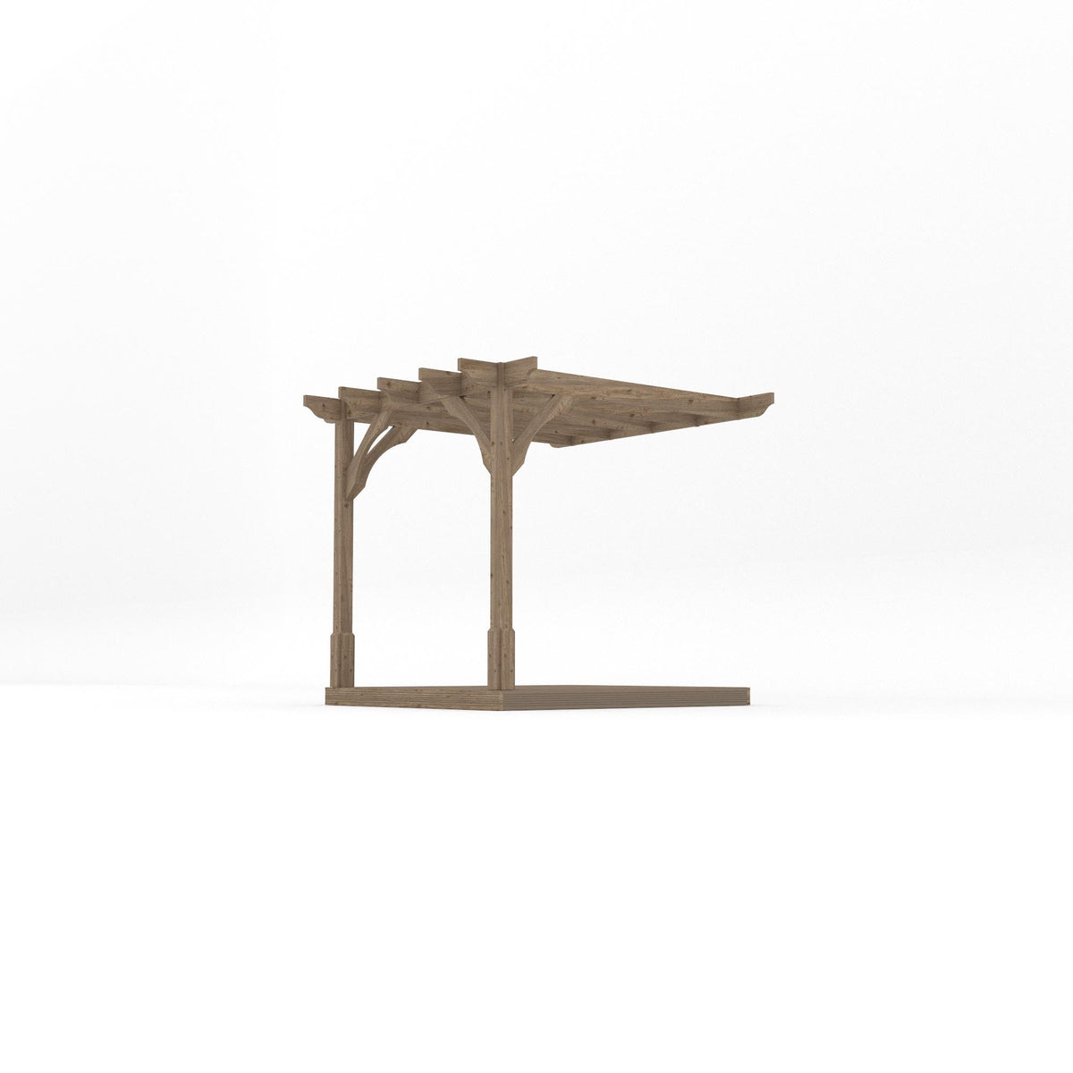 Wall Mounted Premium Pergola with Decking - Rustic Brown - 2.4m Depth x 2.4m Length