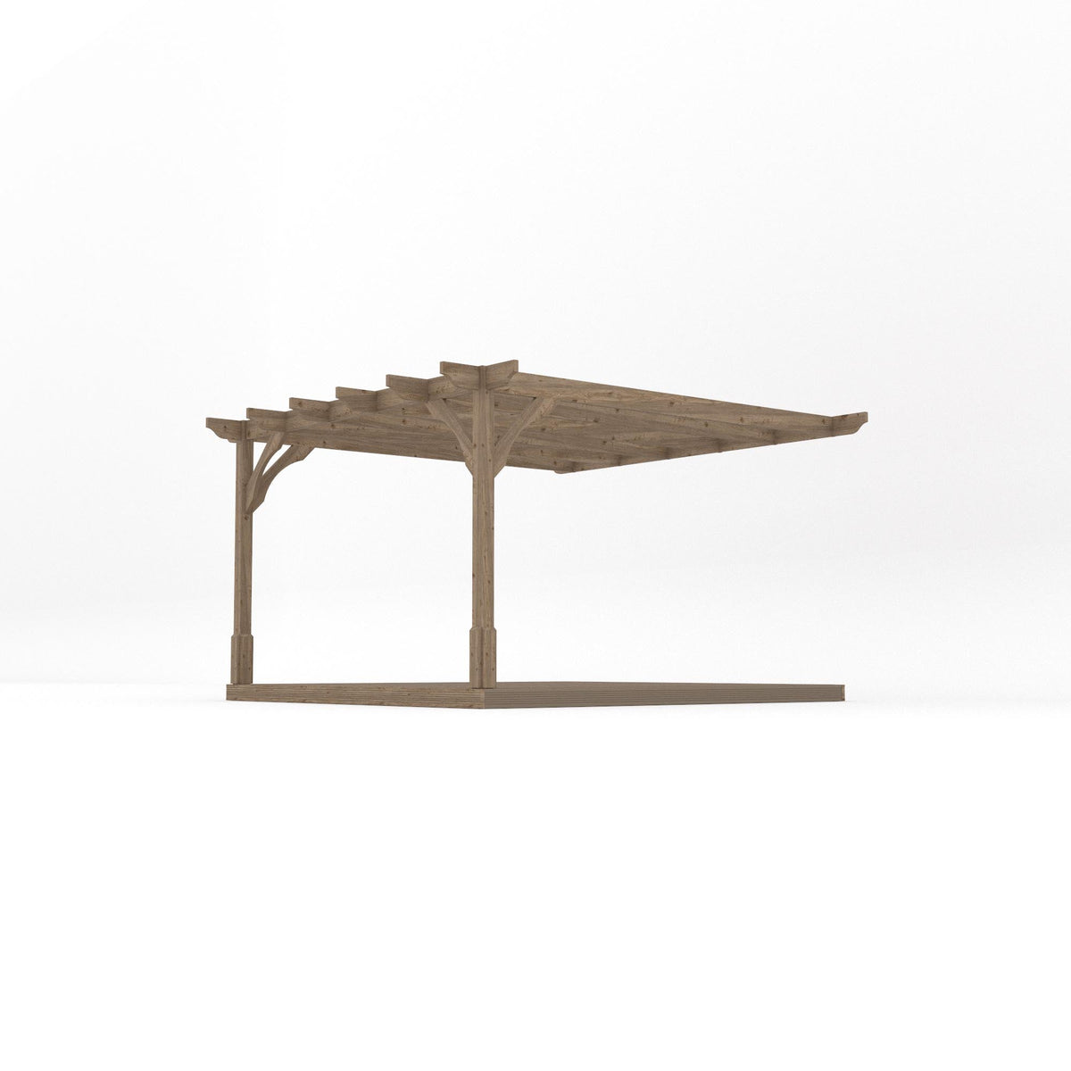 Wall Mounted Premium Pergola with Decking - Rustic Brown - 3.6m Depth x 3.6m Length