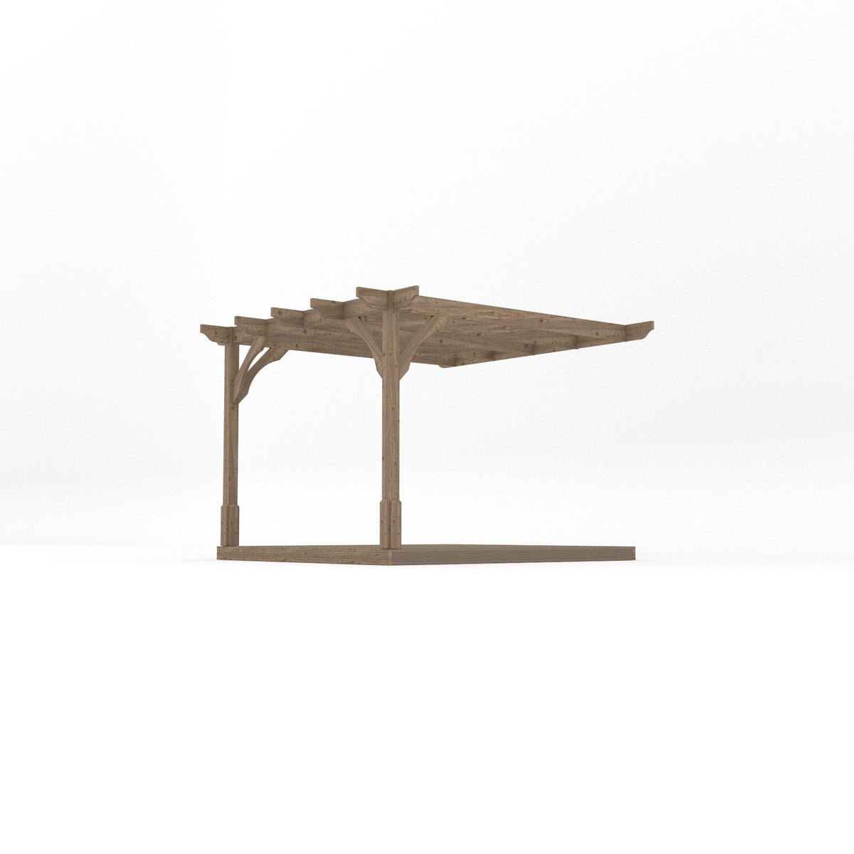 Wall Mounted Premium Pergola with Decking - Rustic Brown - 3m Depth x 3m Length