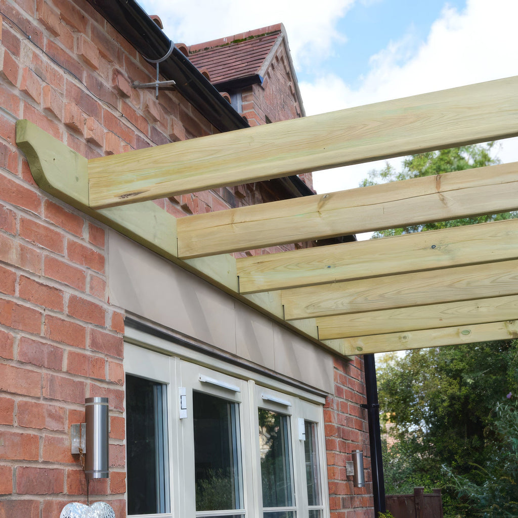 Wall Mounted Premium Pergola - Light Green - 3m Depth x 7.8m Length