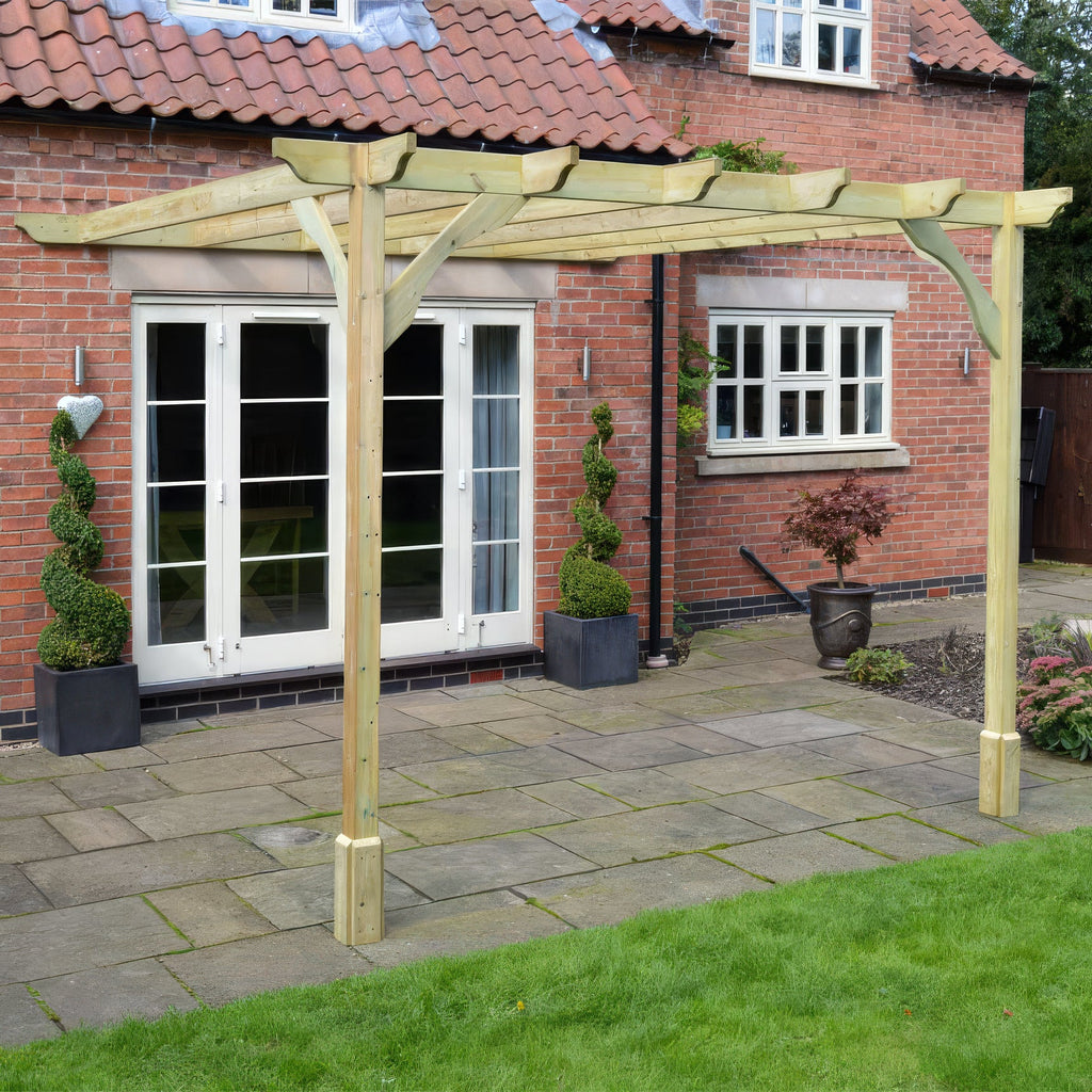 Wall Mounted Premium Pergola - Light Green - 4.8m Depth x 4.8m Length
