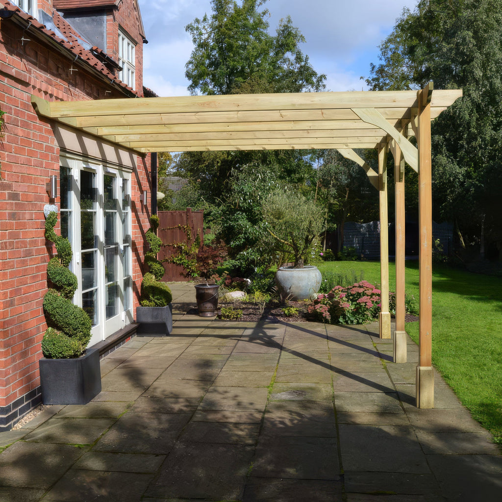 Wall Mounted Premium Pergola - Light Green - 4.2m Depth x 7.2m Length