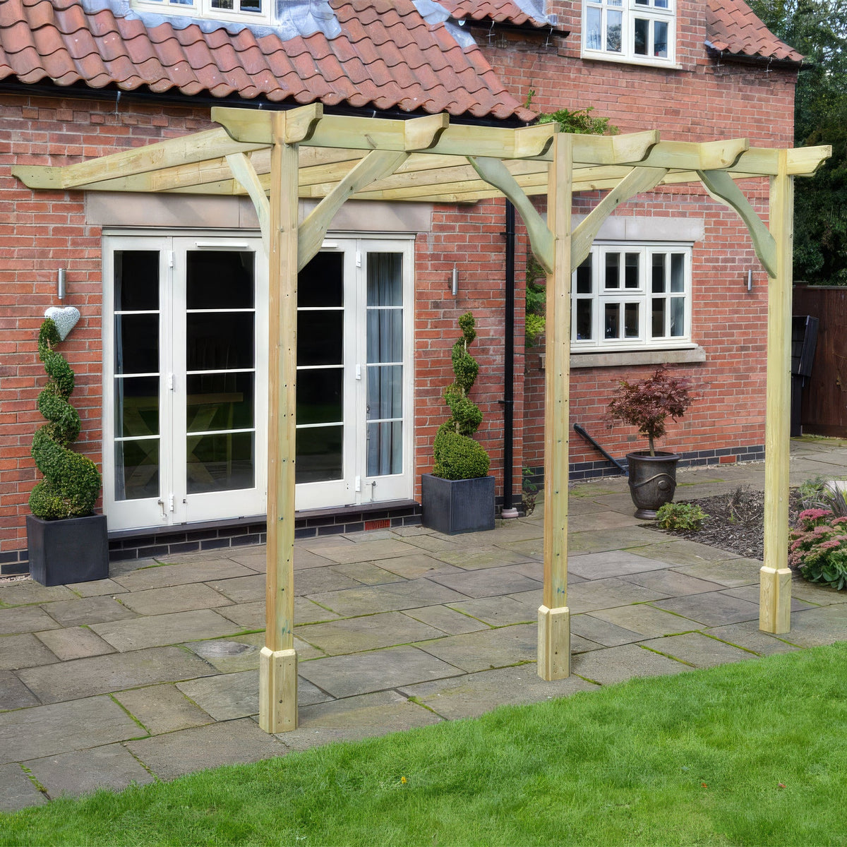 Wall Mounted Premium Pergola - Light Green - 4.2m Depth x 7.2m Length