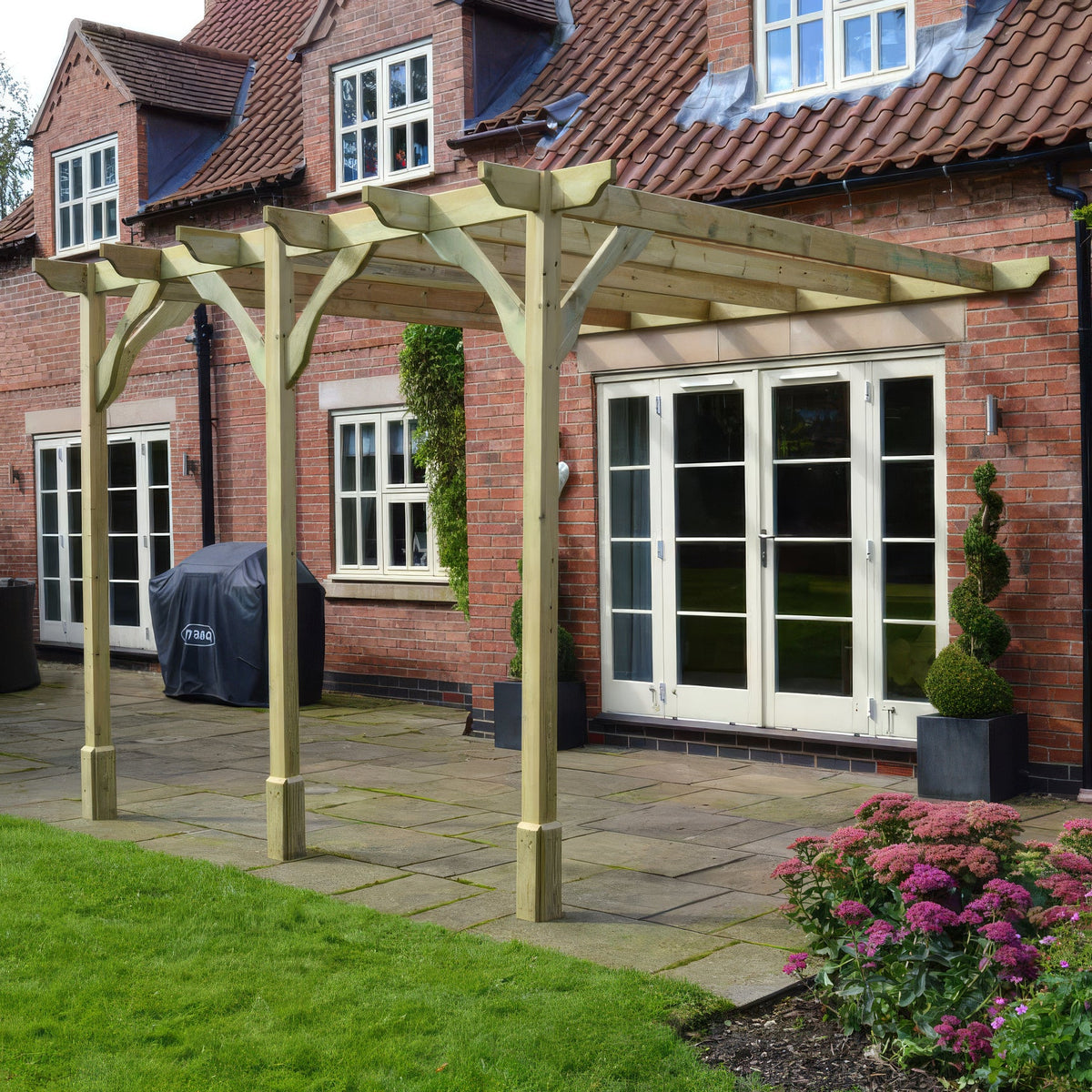 Wall Mounted Premium Pergola - Light Green - 4.8m Depth x 6.6m Length