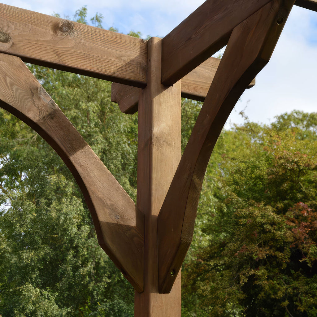 Wall Mounted Premium Pergola - Rustic Brown - 2.4m Depth x 3m Length