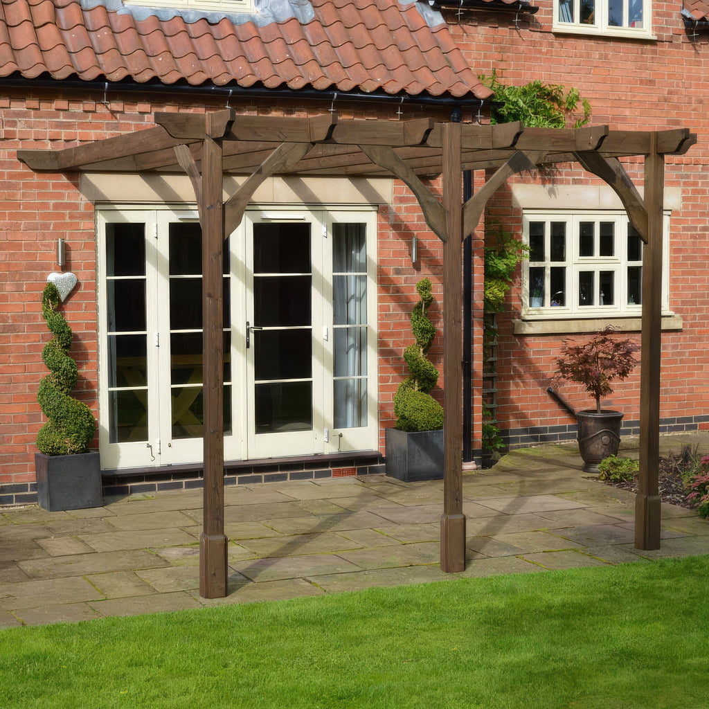Wall Mounted Premium Pergola - Rustic Brown - 3.6m Depth x 4.2m Length