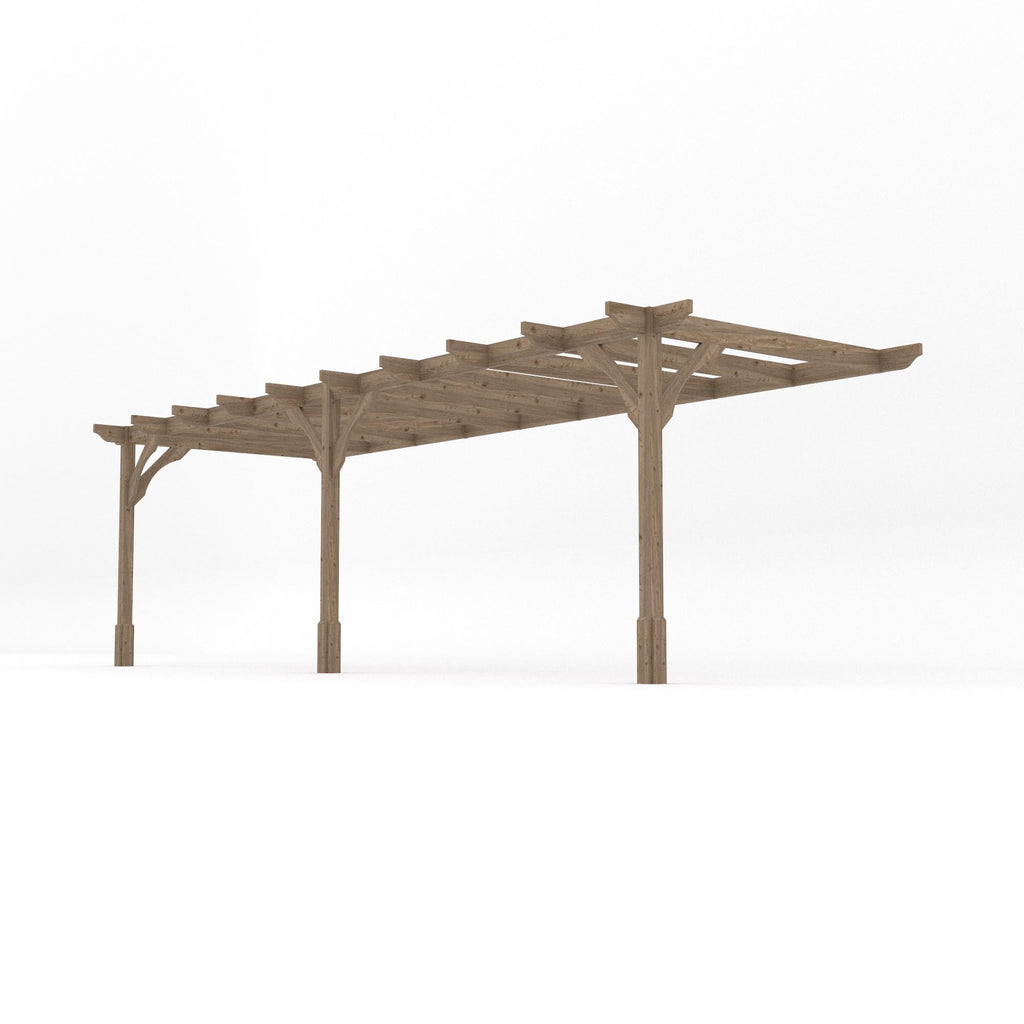 Wall Mounted Premium Pergola - Rustic Brown - 4.2m Depth x 7.2m Length