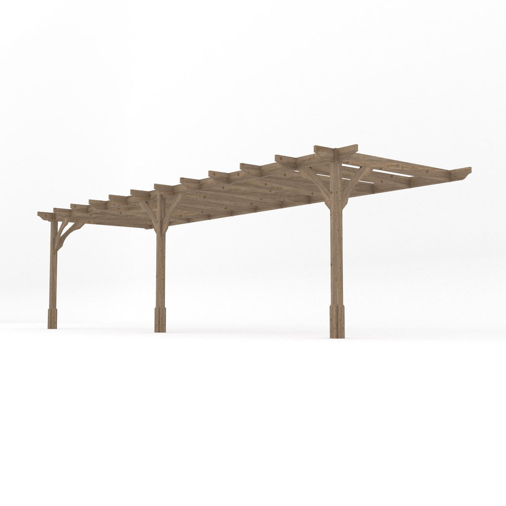 Wall Mounted Premium Pergola - Rustic Brown - 4.8m Depth x 7.8m Length
