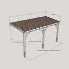 Wall Mounted Felt Shingle Roof Carport - Rustic Brown - 2m Depth x 4.34m Width