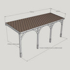Wall Mounted Felt Shingle Roof Carport - Light Green - 2m Depth x 7.22m Width