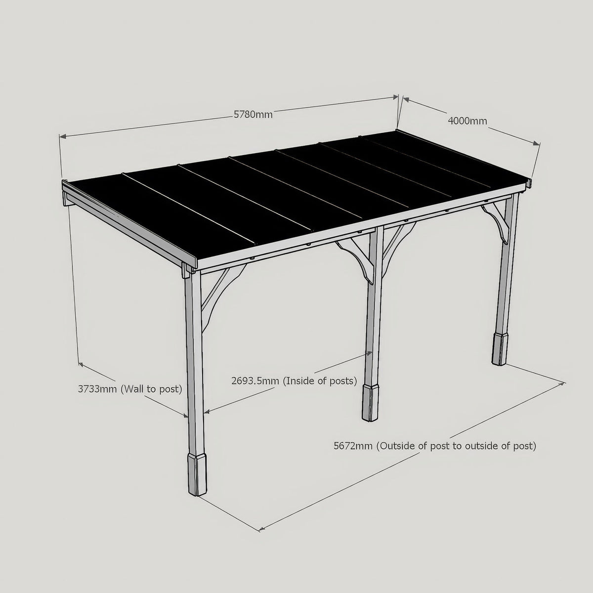 Wall Mounted Polycarbonate Roof Carport - Rustic Brown - 4m Depth x 5.78m Width