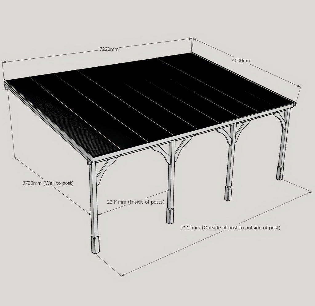 Wall Mounted Polycarbonate Roof Carport - Rustic Brown - 4m Depth x 7.22m Width