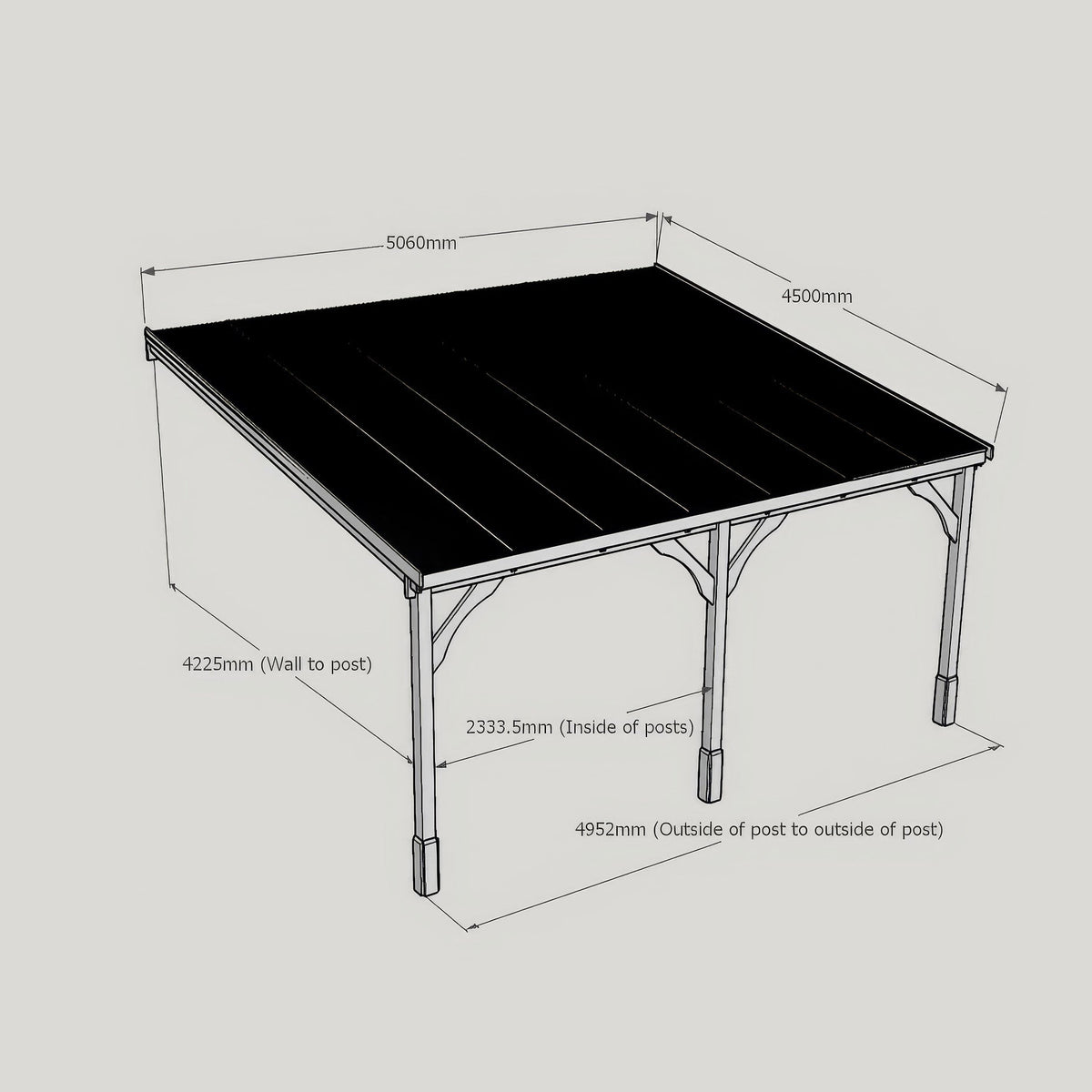 Wall Mounted Polycarbonate Roof Carport - Rustic Brown - 4.5m Depth x 5.06m Width