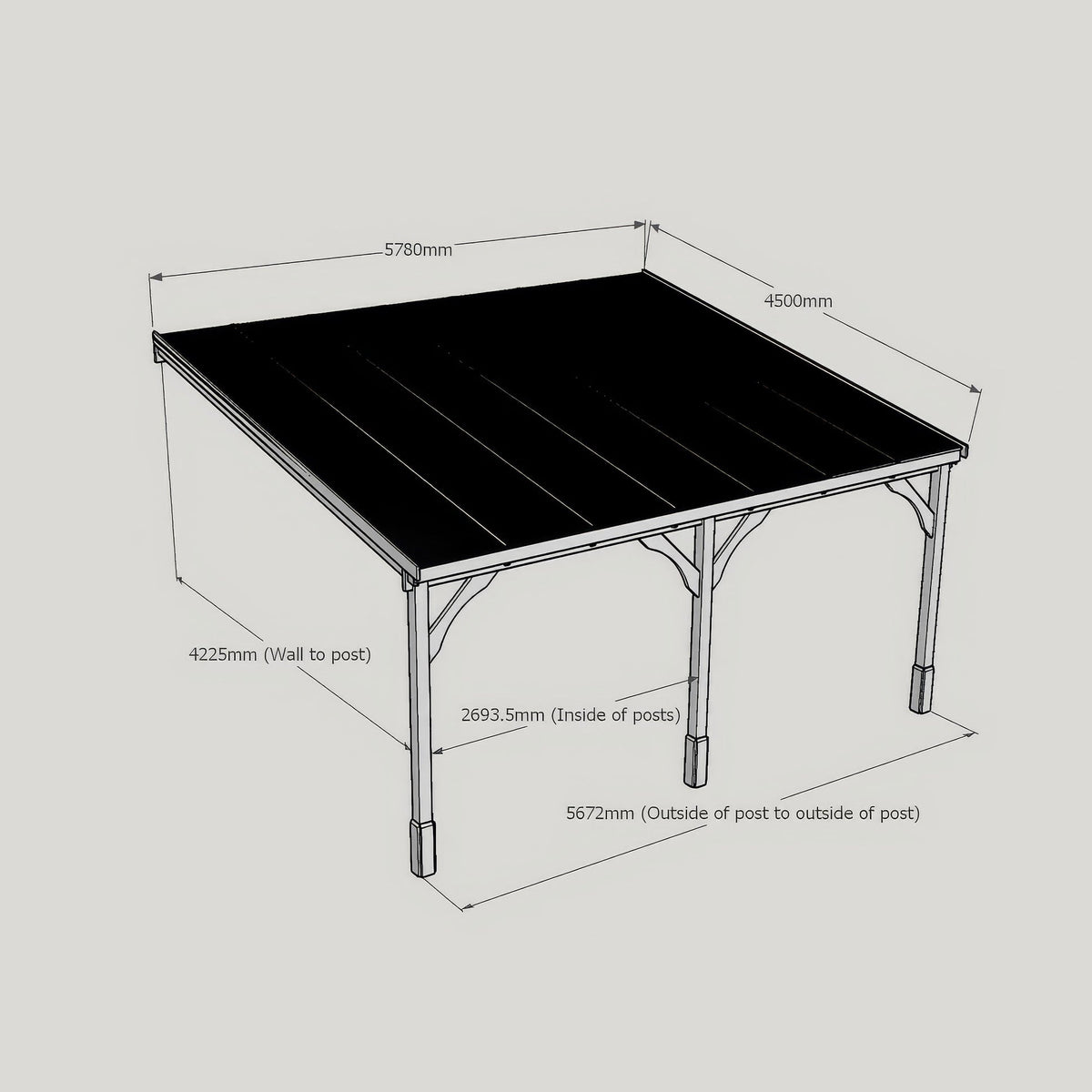 Wall Mounted Polycarbonate Roof Carport - Light Green - 4.5m Depth x 5.78m Width