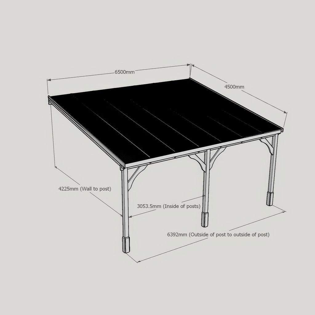 Wall Mounted Polycarbonate Roof Carport - Light Green - 4.5m Depth x 6.5m Width