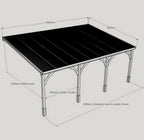 Wall Mounted Polycarbonate Roof Carport - Light Green - 4.5m Depth x 6.5m Width