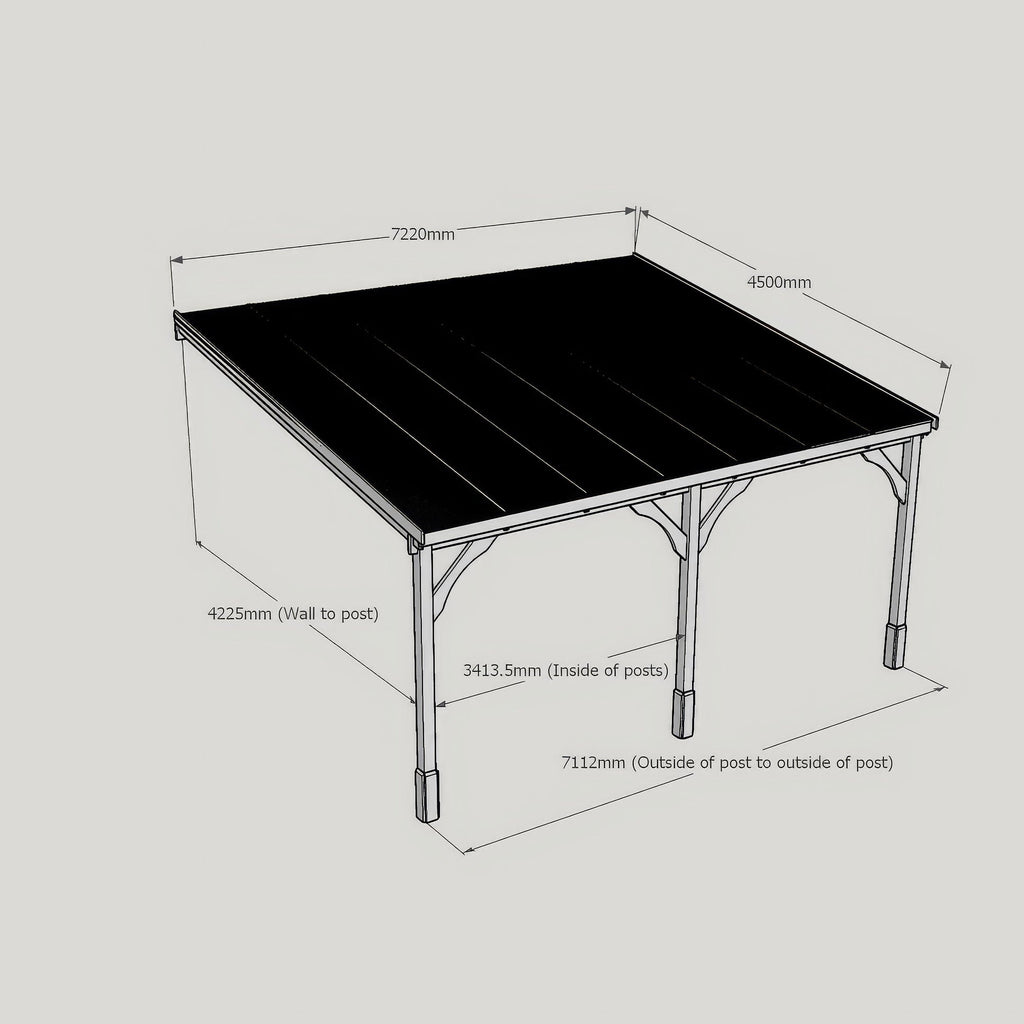 Wall Mounted Polycarbonate Roof Carport - Rustic Brown - 4.5m Depth x 7.22m Width