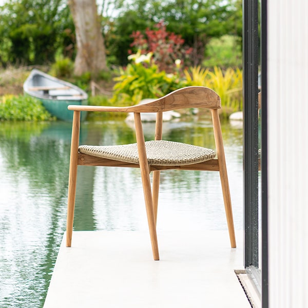 Alexander Rose Dana Teak Dining Armchair with Natural Rope Seat Outside