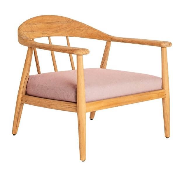 alexander rose dana teak lounge armchair guava cushion